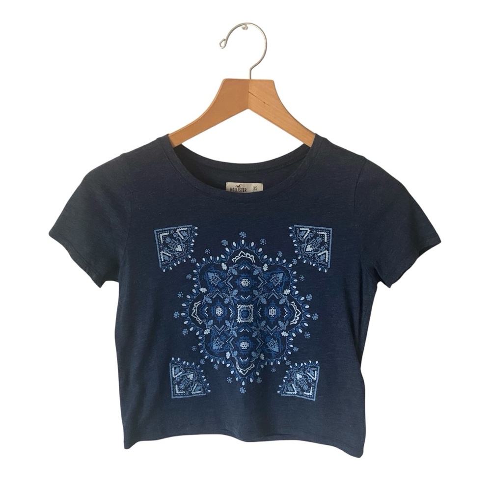 Hollister Blue Casual Lightweight Summer Bohemian Boxy Crop Top Women’s Size XS